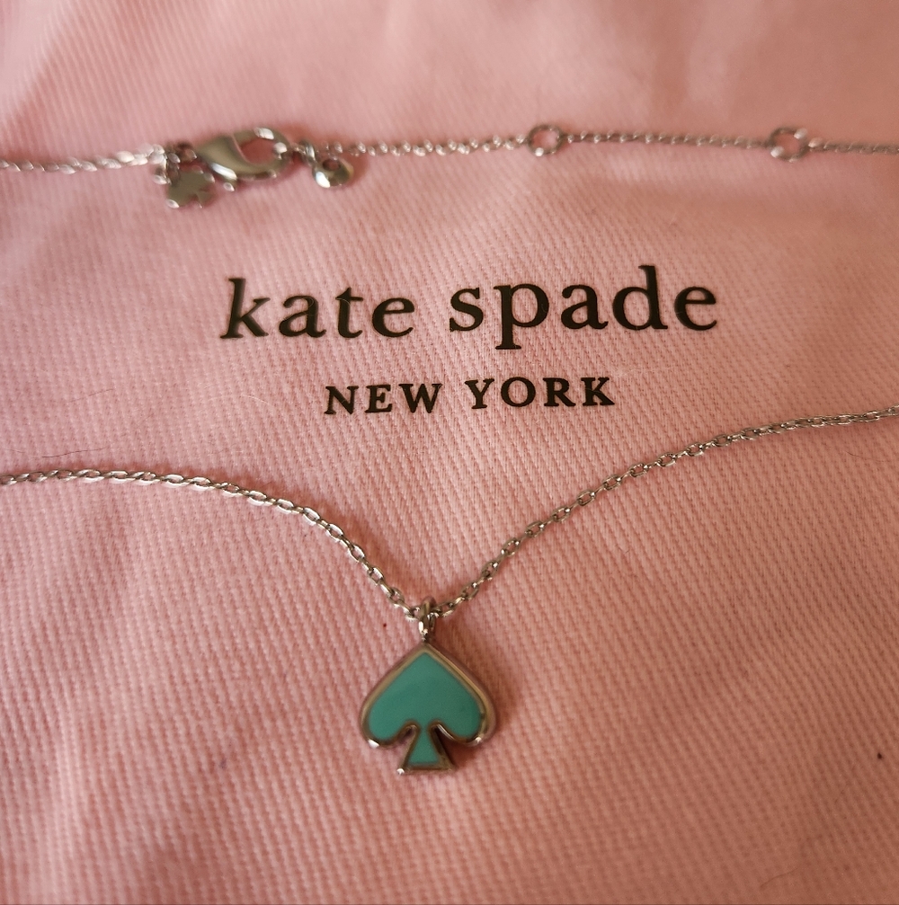 Kate Spade Silver Necklace with Blue Spade Pendant NWT